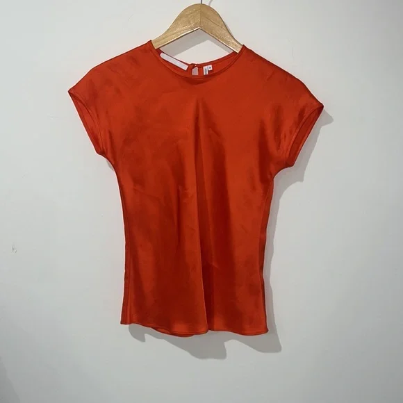 • Helmut Lang • Cap Sleeve Satin Orange Blouse Top Short Sleeve xs Womens - Picture 3 of 5